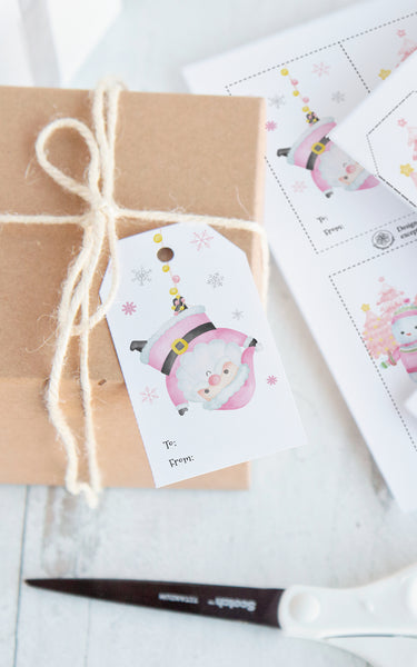 Pink Santa Gift Tag Set - Greengate Images