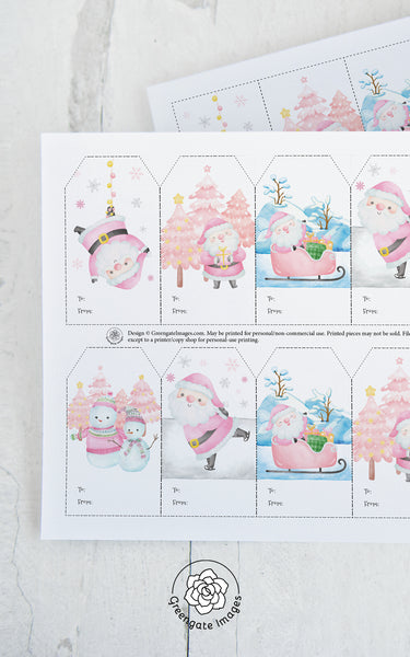 Pink Santa Gift Tag Set - Greengate Images