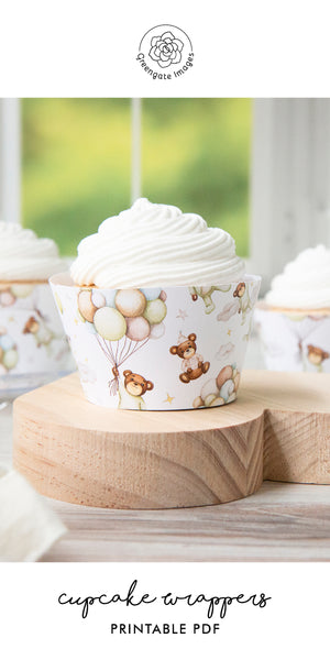 Bears and Pastel Balloons Cupcake Wrapper - Greengate Images