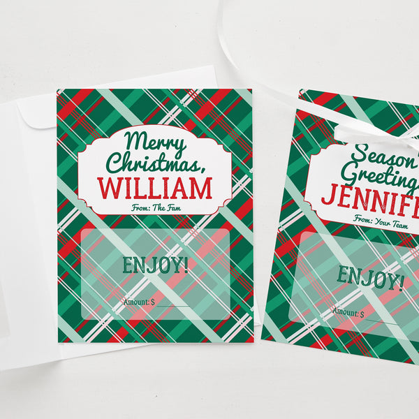 Gift Card Holder - Christmas Plaid - Printable Digital Download by Greengate Images