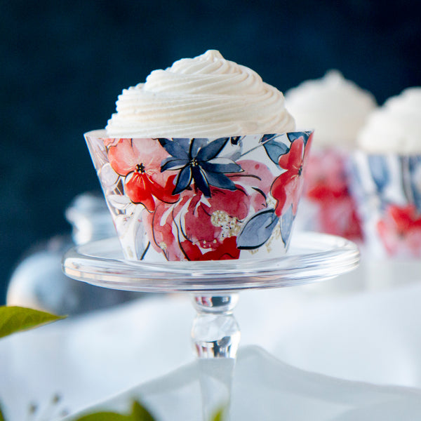 Patriotic Floral Cupcake Wrappers - Red/White/Blue/Gold - Greengate Images
