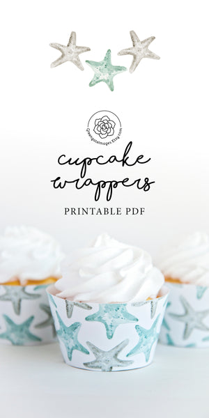 Starfish Cupcake Wrapper - Gray and Aqua Blue - Greengate Images