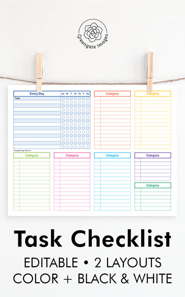 Task Checklist Pages - Editable, color-coded - Greengate Images