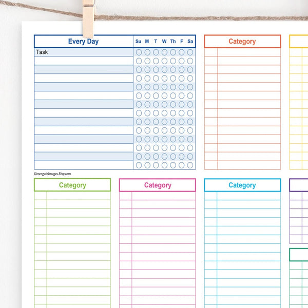 Task Checklist Pages - Editable, color-coded - Greengate Images