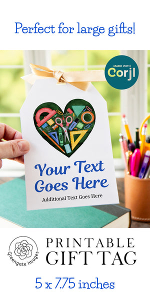 Jumbo Teacher Appreciation Gift Tag - Heart School Supplies