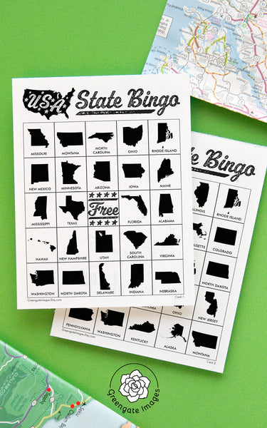 US State Bingo - Black and White - Greengate Images