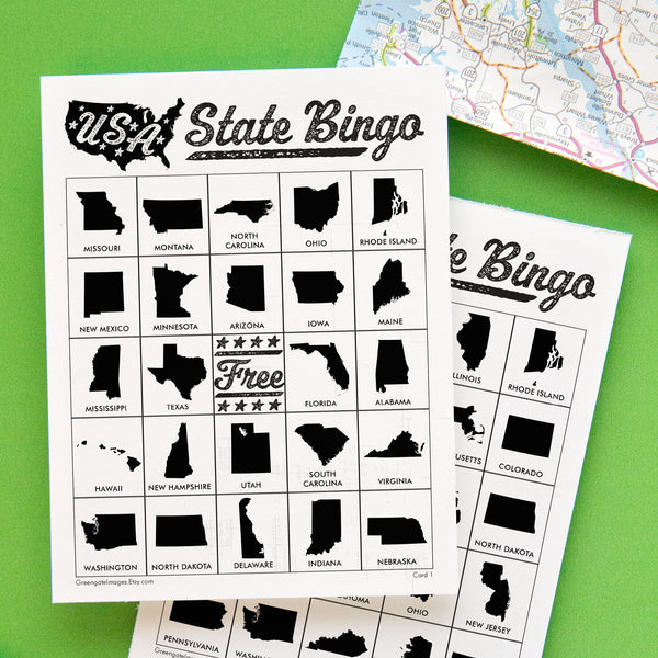 US State Bingo - Black and White - Greengate Images