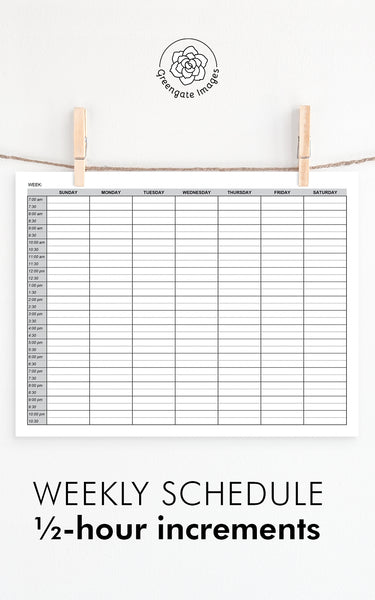 Weekly Planner w/Half-Hour Increments - Greengate Images