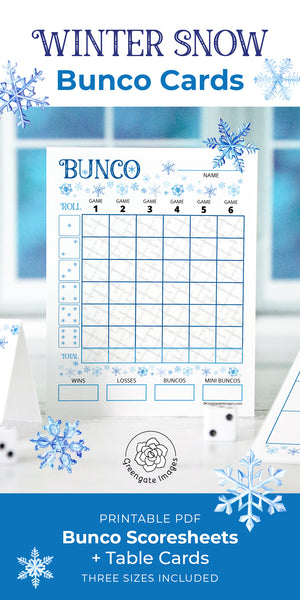 Winter Snow Bunco Scorecard Set - Printable Digital Download by Greengate Images