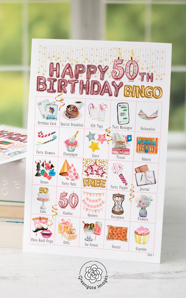 50th Birthday Bingo - Blush Pink and Gold - Greengate Images