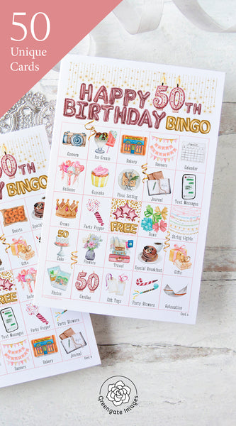50th Birthday Bingo - Blush Pink and Gold - Greengate Images