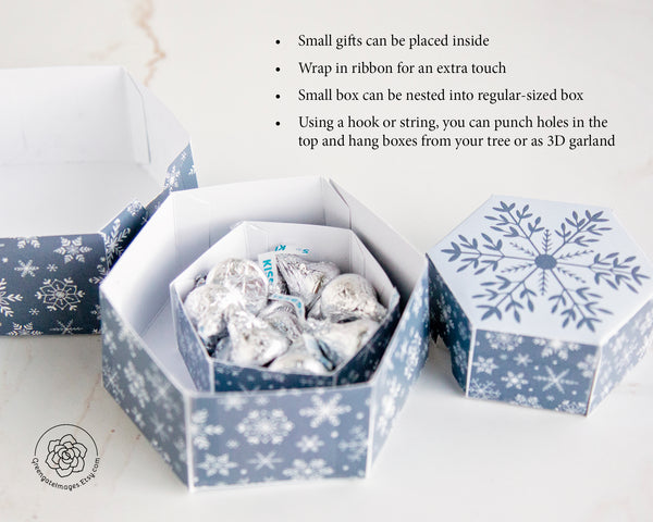 Hexagon Gift Box - Blue Snowflake - Greengate Images