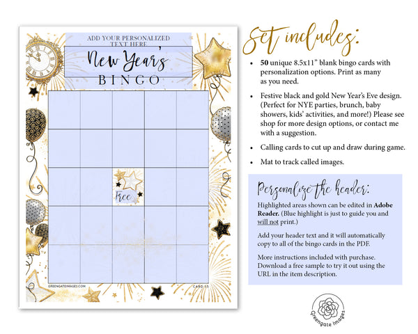 New Year's Bingo Template - Greengate Images