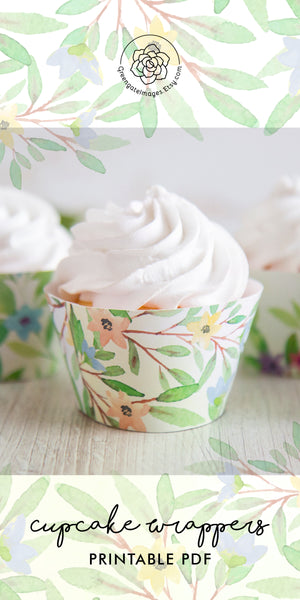 Floral Cupcake Wrapper - Spring Watercolor Leaves - Greengate Images