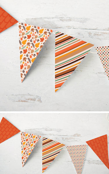 Fall Bunting - Orange, Brown, Stripes and Leaves - Greengate Images