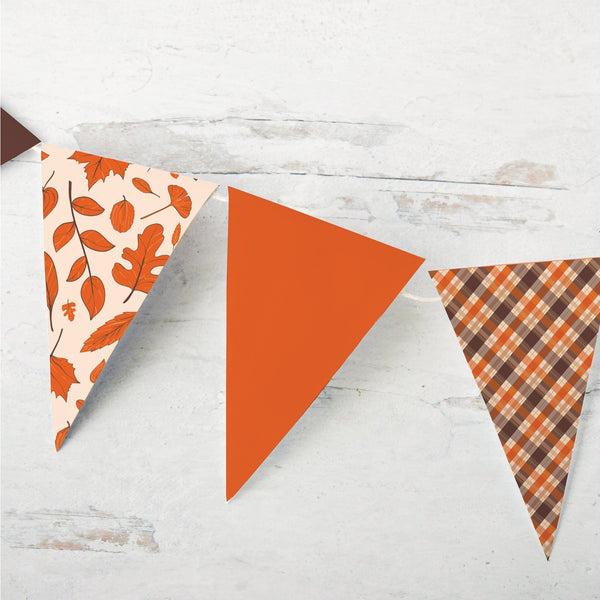 Fall Bunting - Orange, Brown Leaves and Plaid - Greengate Images