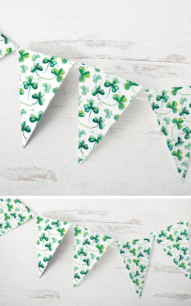 St. Patrick's Day Bunting - Watercolor Shamrocks - Greengate Images