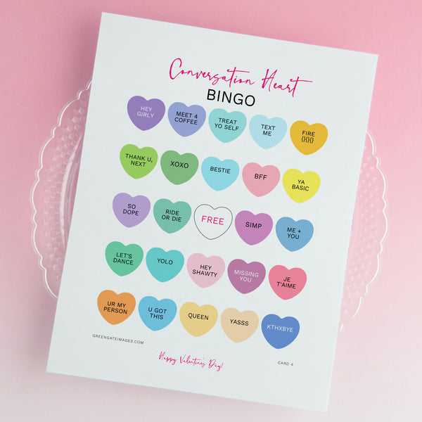 Conversation Heart Bingo - Editable Template - Greengate Images