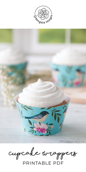 Birds & Flowers Cupcake Wrapper - Aqua - Greengate Images