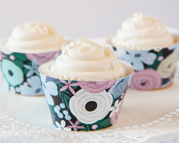Winter Floral Cupcake Wrappers - Dark - Greengate Images