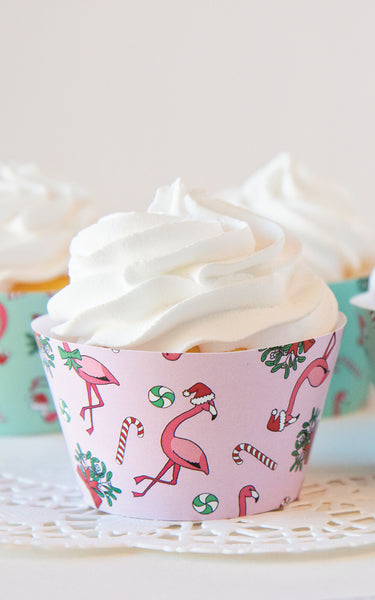 Christmas Flamingo Cupcake Wrappers