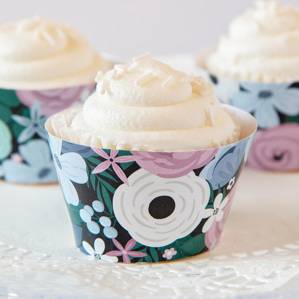 Winter Floral Cupcake Wrappers - Dark - Greengate Images
