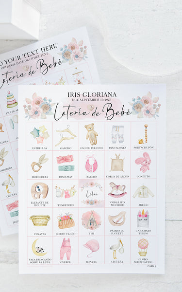 GIRL - Lotería de Bebé - 100 Personalizable Cards - Greengate Images