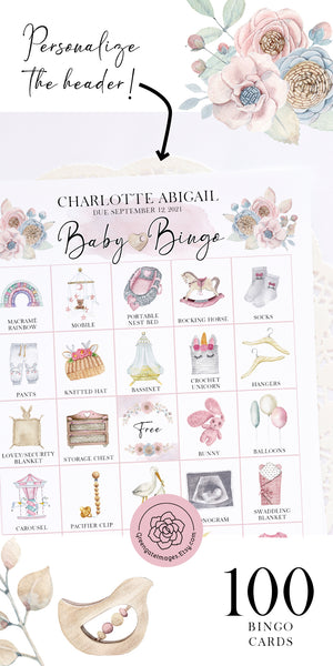Baby Shower Bingo - Personalization, Pink/Girl - Greengate Images