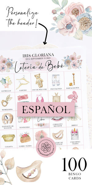 GIRL - Lotería de Bebé - 100 Personalizable Cards - Greengate Images