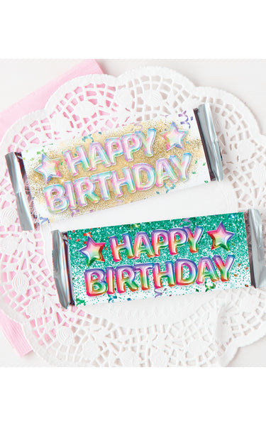 Happy Birthday Candy Bar Wrappers - Glitter and Balloons - Greengate Images