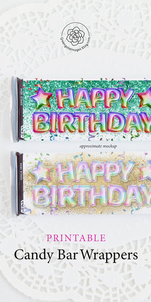 Happy Birthday Candy Bar Wrappers - Glitter and Balloons - Greengate Images
