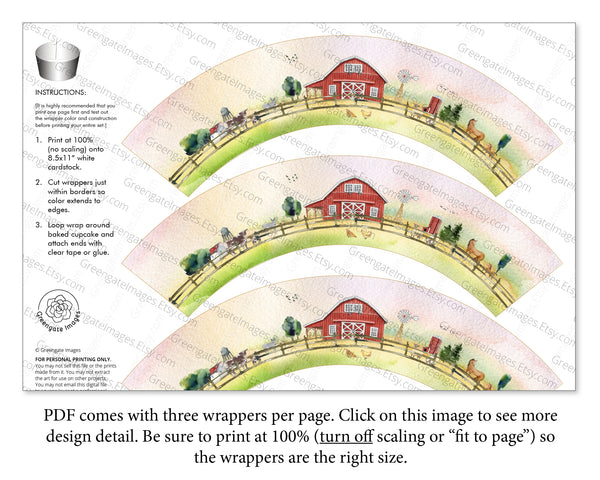 Farm Cupcake Wrappers - Barn Scene - Greengate Images