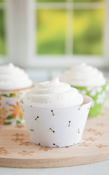 Spring Green Bees and Flowers Cupcake Wrapper Set - Greengate Images