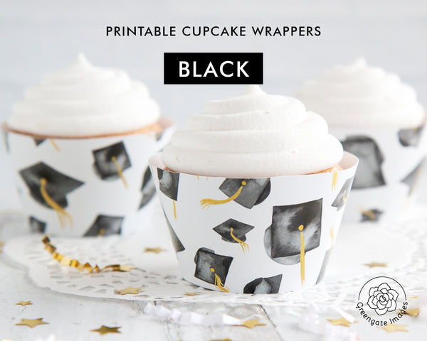 Black Graduation Cupcake Wrapper - Flying Caps - Greengate Images