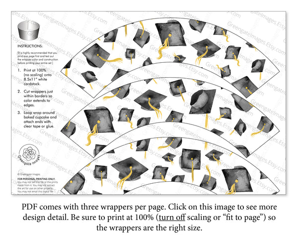 Black Graduation Cupcake Wrapper - Flying Caps - Greengate Images