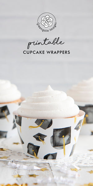 Black Graduation Cupcake Wrapper - Flying Caps - Greengate Images
