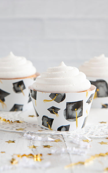 Black Graduation Cupcake Wrapper - Flying Caps - Greengate Images