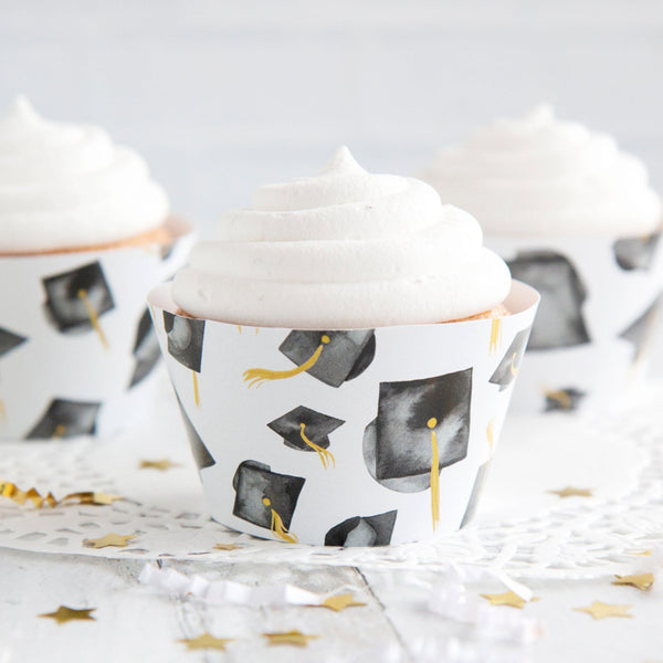 Black Graduation Cupcake Wrapper - Flying Caps - Greengate Images