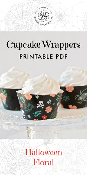 Floral Skull Halloween Cupcake Wrappers - Greengate Images