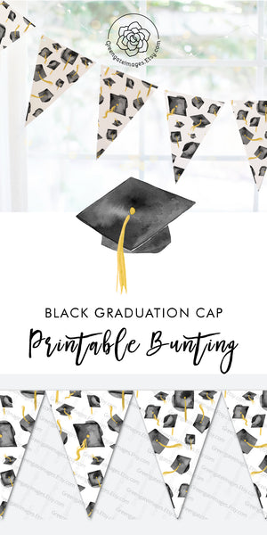 Black Graduation Bunting - Flying Caps - Greengate Images
