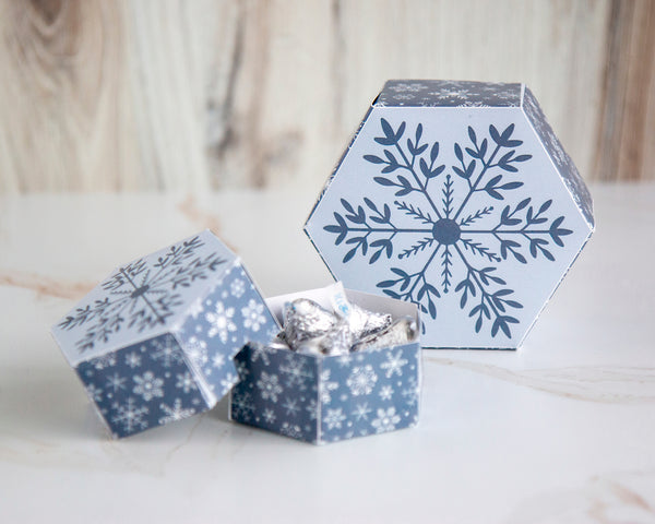 Hexagon Gift Box - Blue Snowflake - Greengate Images