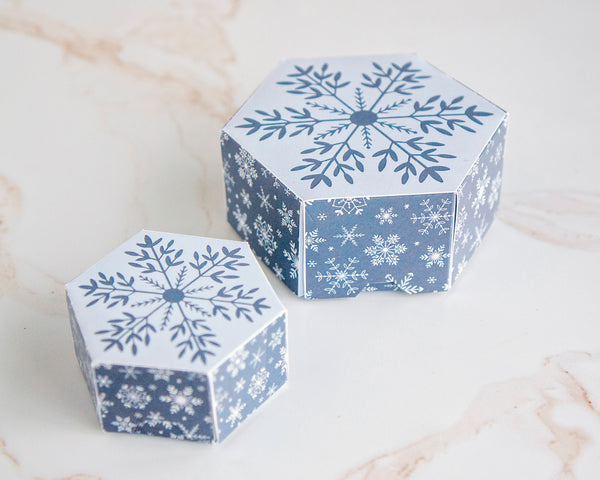 Hexagon Gift Box - Blue Snowflake - Greengate Images