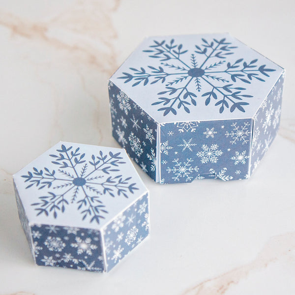 Hexagon Gift Box - Blue Snowflake - Greengate Images