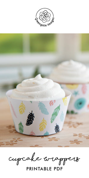 Boho Floral Feather Cupcake Wrappers - Greengate Images