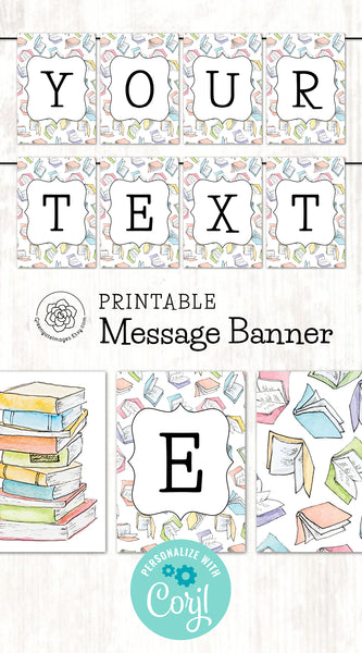 Pastel Books Message Banner - Greengate Images