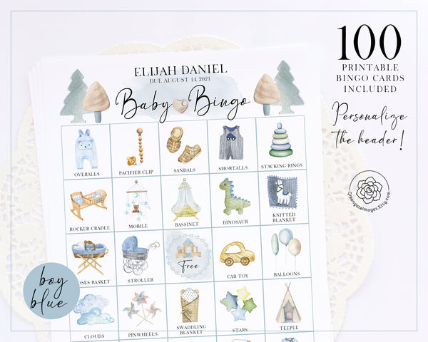 Baby Shower Bingo - Personalization, Boy/Blue - Greengate Images