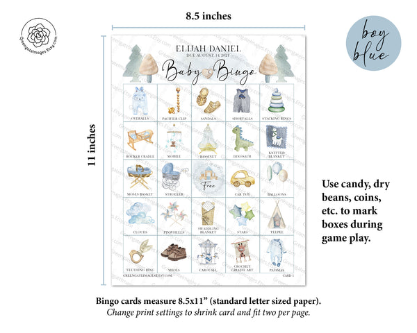 Baby Shower Bingo - Personalization, Boy/Blue - Greengate Images