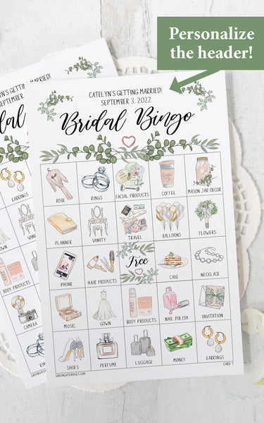 Greenery Bridal Bingo Cards - Greengate Images
