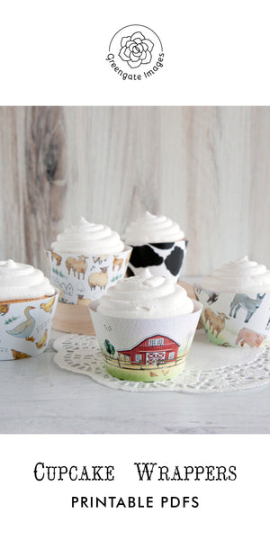Farm Bundle Cupcake Wrappers - 5 styles - Greengate Images