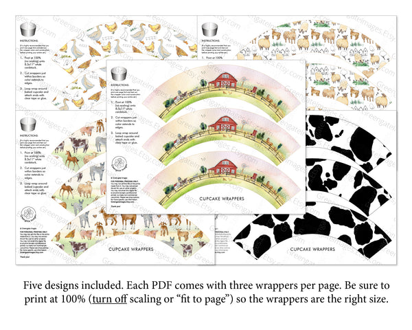 Farm Bundle Cupcake Wrappers - 5 styles - Greengate Images